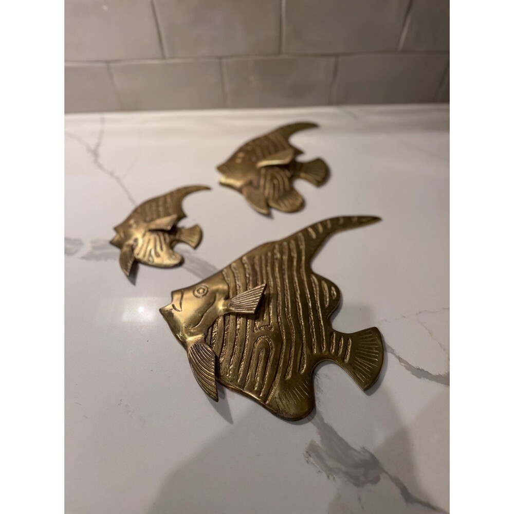 Vintage Pier 1 Imports Brass Angelfish Wall Decor Set of 3, Solid Brass Fish